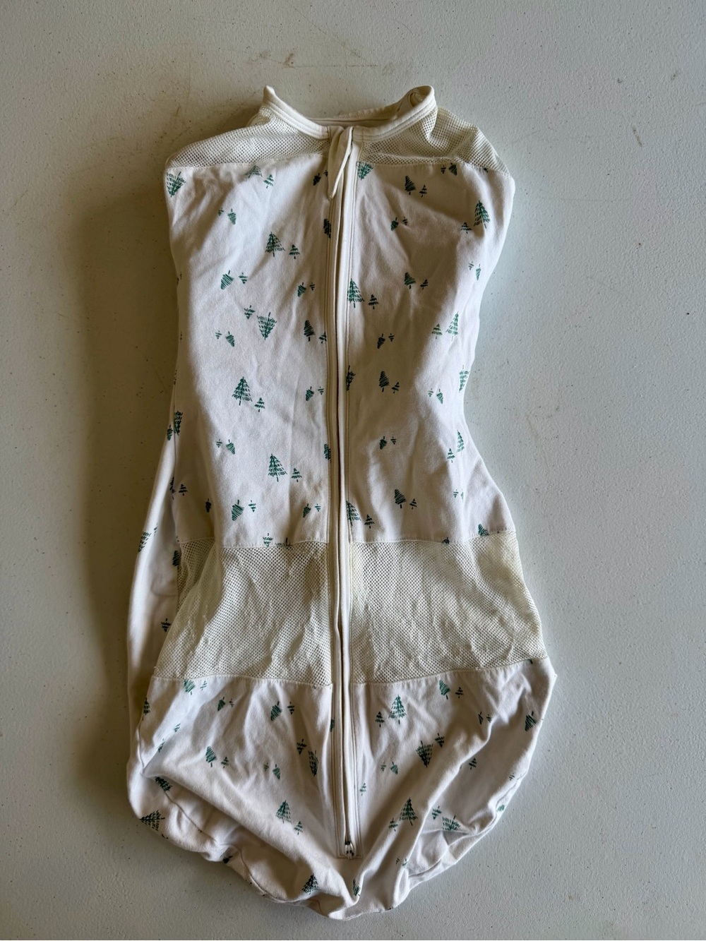 Cream Zip-Front Baby Sleep Sack with Green Tree Print